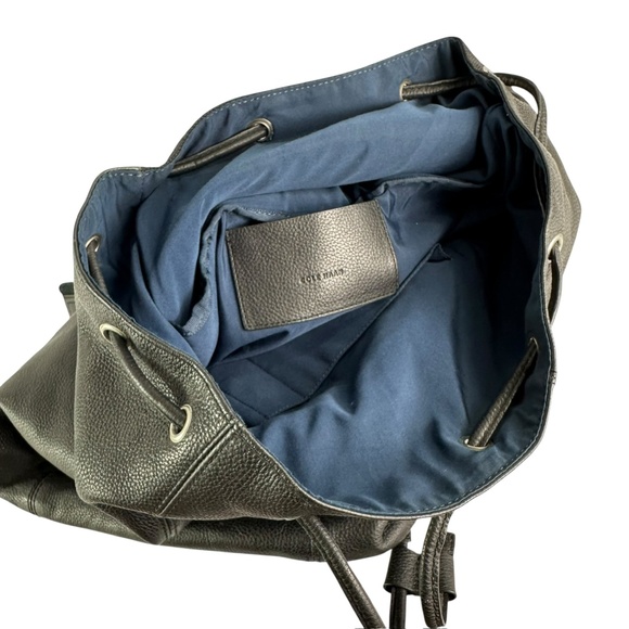 Vintage COLE HAAN Black Pebbled Drawstring Leather Front Pocket Backpack Unisex - Picture 7 of 10